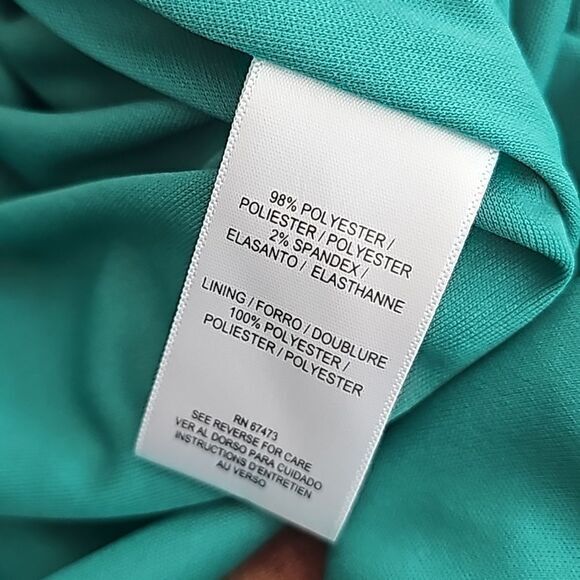 Taylor NWT Printed Chiffon Mock Neck Sleeveless Gathered Maxi Dress Rust Teal 6 - Picture 10 of 10